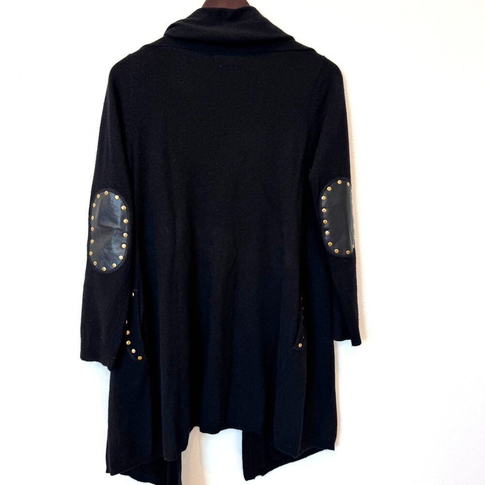 Sandro Paris Studded Elbow Patch Black Wool/ Cashmere Blend Cardigan FR2 /US6-M